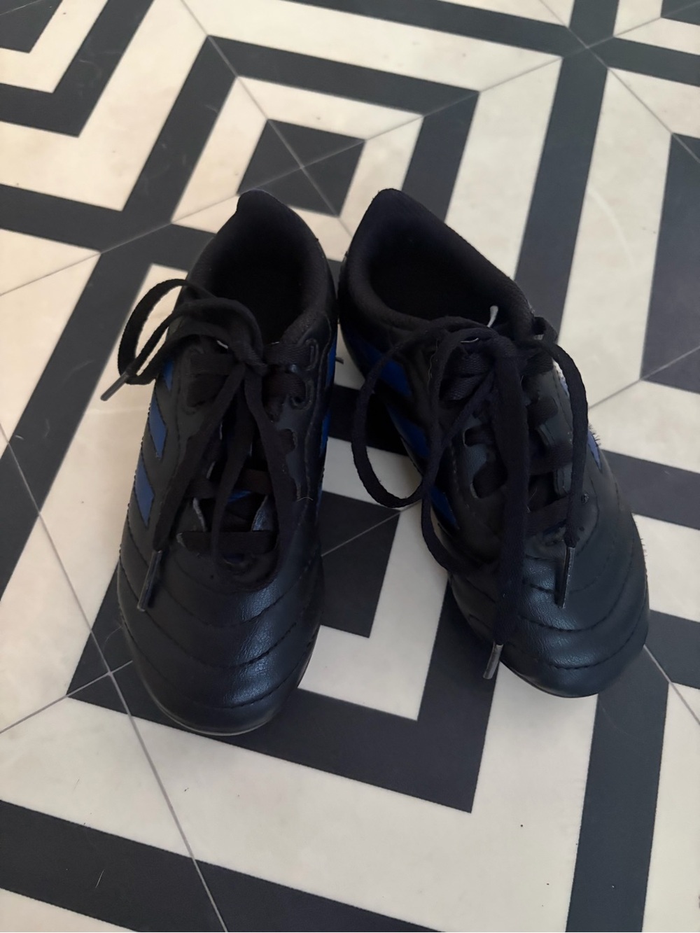 9.5 Kids Adidas Black and Blue Soccer Cleats